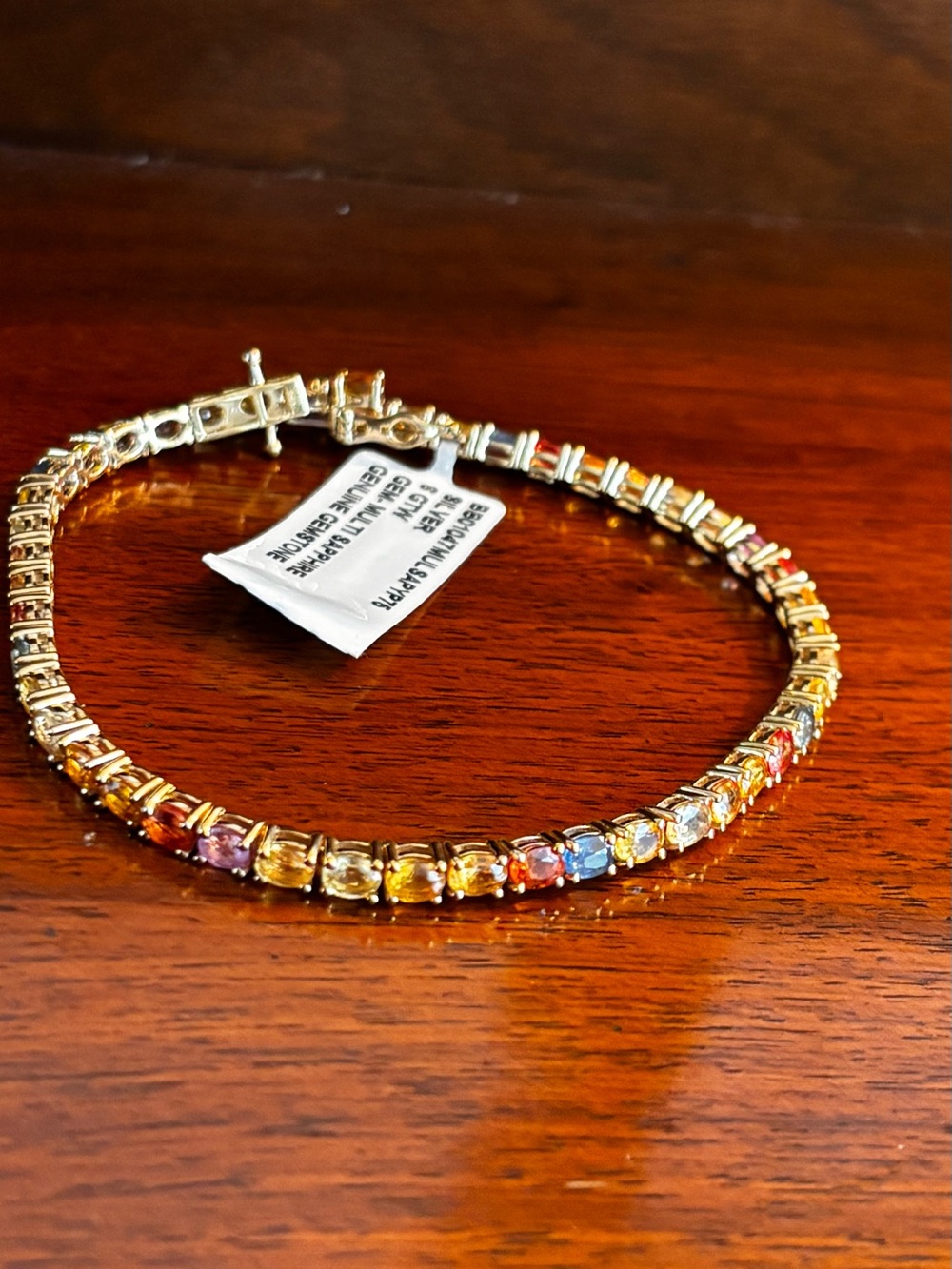 Gold Multicolor Gemstone Tennis Bracelet - Women Jewelry - Picture 3 of 9